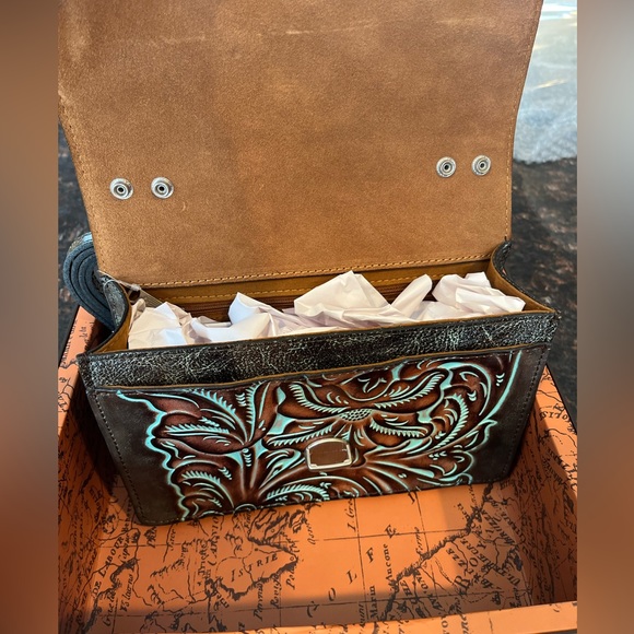 Patricia Nash Locri C/B Turquoise Hand Tooled Leather crossbody Handbag - Picture 10 of 15